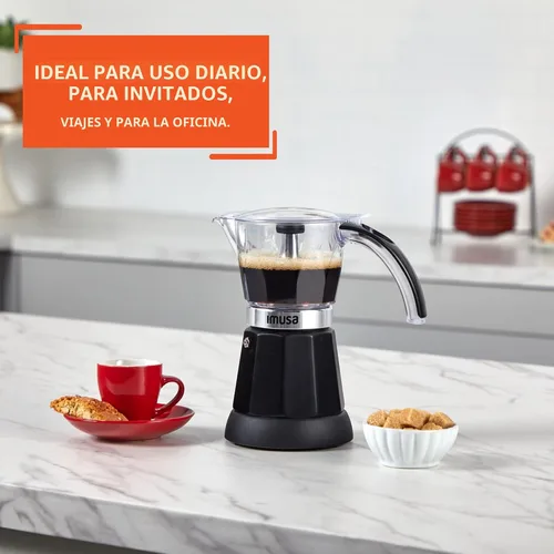 Miniatura 6 de Imusa - Máquina eléctrica para hacer espresso de 6 o 3 tazas, color negro, para café cubano, moka y bebidas de espresso