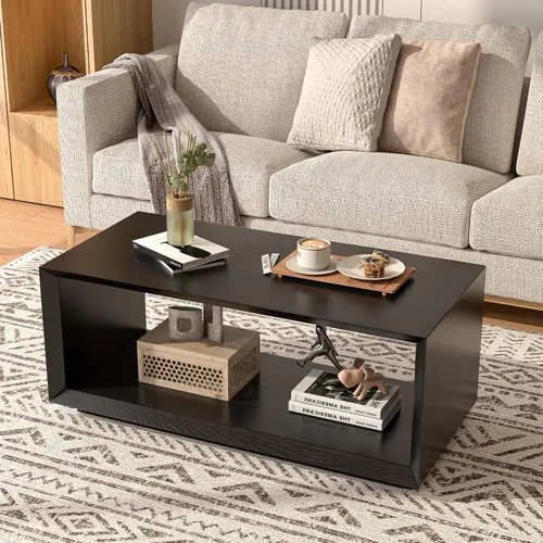 Miniatura 5 de Mesa auxiliar con almacenamiento, moderna de mediados de siglo, mesa rectangular de té de cóctel, mesa de centro de madera de granja para sala