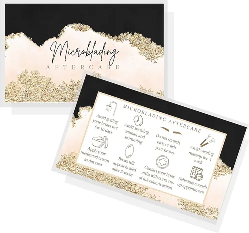 Miniatura 3 de Boutique Marketing LLC Microblading - Tarjetas de cuidado posterior Paquete de 50 Tarjeta de visita de 2 x 3.5 pulgadas Diseño PMU rosa, negro