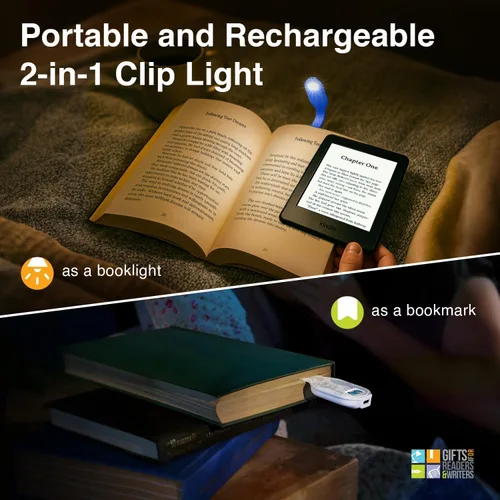 Miniatura 6 de Gifts for Readers & Writers Luz de libro recargable, luz de lectura con clip para cama, Flexilight 2 en 1 y marcapáginas, 12 horas de luz una vez