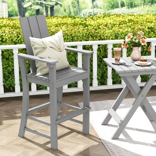 Miniatura 2 de Giantex Silla Adirondack de 52 pulgadas de alto, taburete de bar de polietileno de alta densidad para exteriores con respaldo ergonómico, Gris