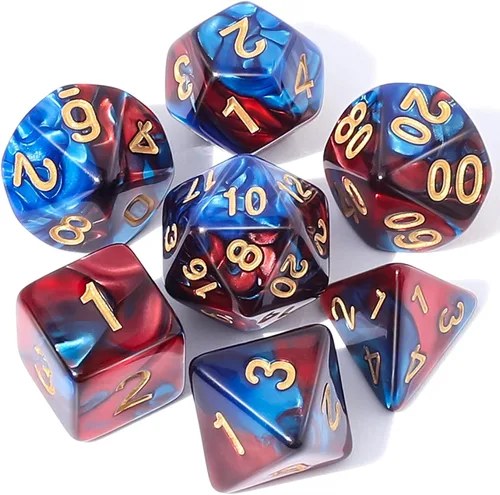 Miniatura 32 de CiaraQ DND - Juego de dados poliédricos con una bolsa de dados negra para juegos de mesa de rol D&D RPG MTG Rojo mezclado azul+purpurina