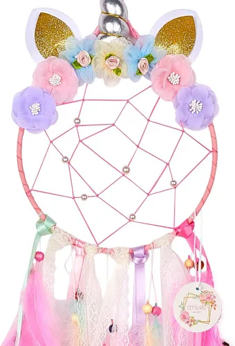 Miniatura 2 de QtGirl Atrapasueños para niños, decoración de pared de unicornio para dormitorio de niñas, decoración de flores para colgar en la pared