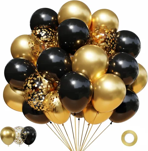 Miniatura 18 de Globos negros y metálicos plateados, 50 piezas de globos negros y plateados de 12 pulgadas, globos para fiestas para cumpleaños, graduación, Año