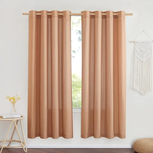 Miniatura 55 de NICETOWN Cortinas de lino natural con textura de lino para dormitorio, mezcla de lino rústica con ojales en la parte superior, semitransparentes