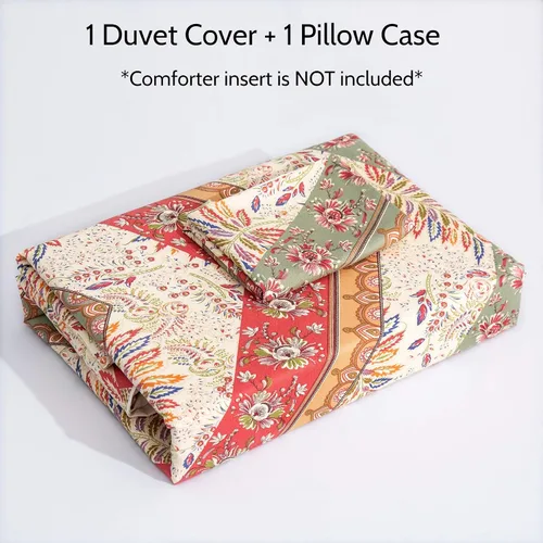Miniatura 3 de DaDalogy Bedding - Juego de funda de edredón con estampado floral botánico con fundas de almohada, diseño de cachemira cheurón bohemio, filigrana