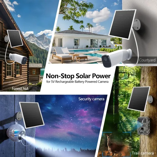 Miniatura 3 de Cargador de panel solar de 6 W para cámaras de seguridad al aire libre. Micro USB/USB - C/DC (35 x 135) se adapta a cámara Eufy/Wyze/Ring, cable