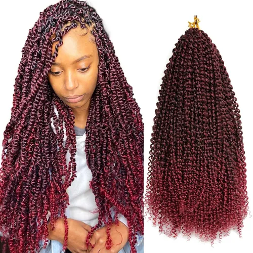 Miniatura 43 de Dorsanee Cabello Passion Twist Ombré de 18 pulgadas, 6 paquetes, Cabello de Ganchillo Water Wave, Cabello Largo Bohemio Rizado para Trenzar