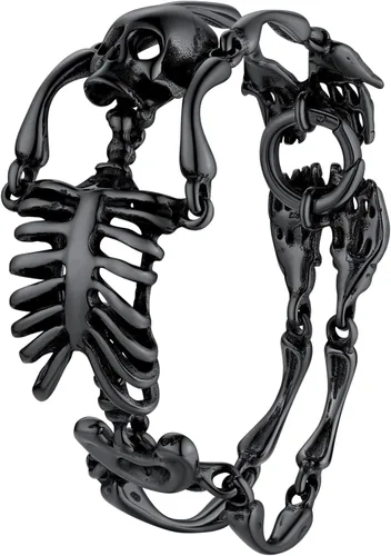 Miniatura 40 de U7 Pulseras góticas de calavera para hombres y mujeres, acero inoxidable, chapado en oro de 18 quilates, plata, negro, punk, esqueleto punk