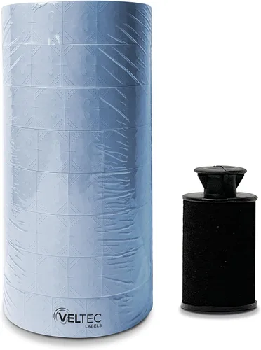 Veltec Etiquetas de precios para etiquetadora Monarch 1136, 8 rollos, 14,000 etiquetas de dos líneas, rodillo de tinta incluido (azul)