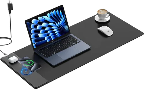 Miniatura 22 de TopMade Alfombrilla de mouse de carga inalámbrica, alfombrilla de mouse impermeable para juegos con superficie ultra suave, base antideslizante