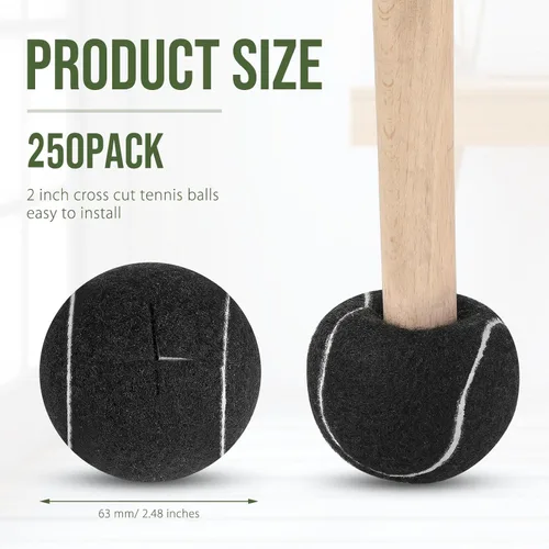 Miniatura 2 de Macarrie 250 pelotas de tenis precortadas para sillas, sillas de pelota de tenis, cubiertas de pies, pelotas para patas de muebles, para aula, Negro
