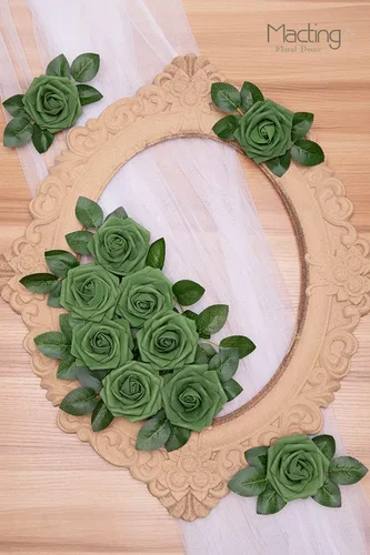 Miniatura 5 de MACTING 30 piezas de flores de rosas artificiales de toque real con tallo, flores falsas de espuma verde para bricolaje, ramo de novia, fiesta, baby