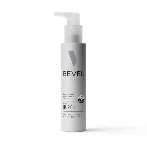 Bevel Essentials Aceite 3 en 1 para cabello y cuero cabelludo rizado con aceite de árbol de té, aceite de jojoba y aceite de ricino negro jamaicano,