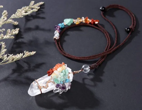 Miniatura 10 de Jovivi - Collar con dije de cuarzo de cristal natural envuelto en alambre con la forma de árbol de la vida de piedras preciosas, regalo ideal