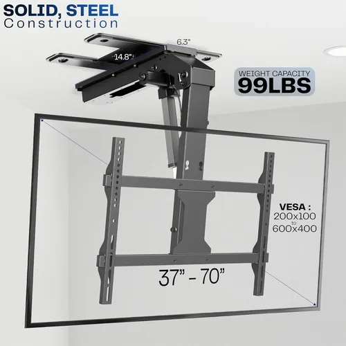 Miniatura 3 de VIVO Soporte eléctrico abatible y giratorio para TV de techo para pantallas de 37 a 70 pulgadas, soporte VESA de techo plano motorizado grande