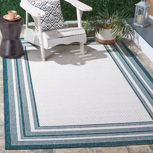 Miniatura 45 de SAFAVIEH Alfombra lavable al aire libre Courtyard Collection – 4' x 5'7", beige oscuro y beige, no desprende pelusa y fácil de limpiar, ideal
