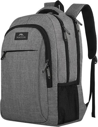Miniatura 10 de MATEIN - Mochila de viaje para laptop, mochila empresarial antirrobo, delgada, resistente, puerto de carga USB, impermeable, para universidad o Gris