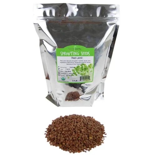 Semillas orgánicas para germinar lentejas rojas -2.5 libras - Marca Handy Pantry - Lentejas rojas - Perfecto para semillas de jardín, jardinería,