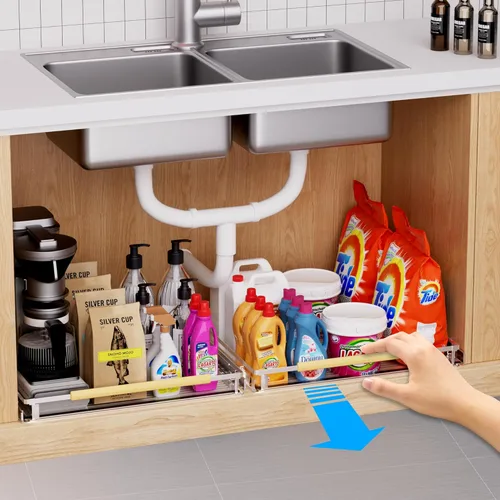 Miniatura 6 de Organizador de cajones extraíble expandible, ancho ajustable, estantes de almacenamiento deslizantes montados en la parte inferior para gabinetes