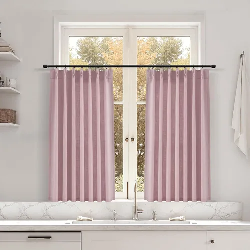 Miniatura 143 de Juego de 2 paneles de cortinas de ventana de cocina beige de 24 pulgadas de largo, con textura de lino, plisadas, filtrantes de luz, semi pequeñas