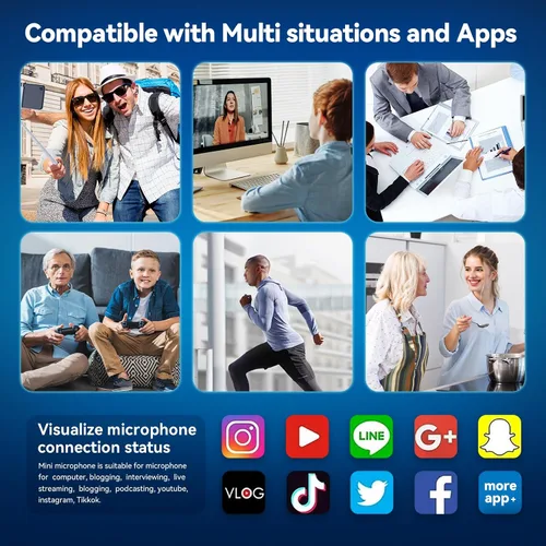 Miniatura 7 de Micrófonos inalámbricos Lavalier 3 en 1 para iPhone, Android, USB-C, Cámara, Chip de reducción de ruido incorporado, Plug-Play, Mini micrófono 2.4G