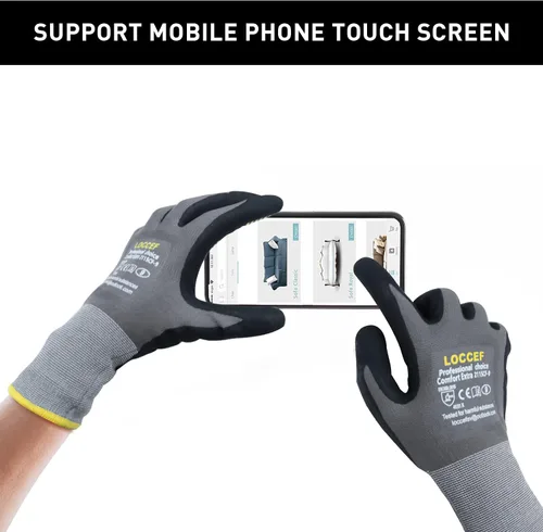 Miniatura 2 de LOCCEF Guantes de trabajo de seguridad con revestimiento de nitrilo de microespuma - 6 pares, nylon sin costuras de resistencia, puntos en la palma