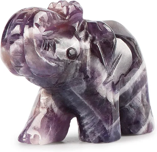 SMQ Estatua de decoración de elefante de cristales de amatista de 2.0 pulgadas, piedras preciosas talladas a mano, figuras de cristal de buena