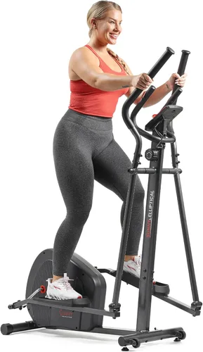 Sunny Health & Fitness Máquina de ejercicios elíptica, entrenamiento magnético silencioso para todo el cuerpo con agarres de frecuencia de pulso,