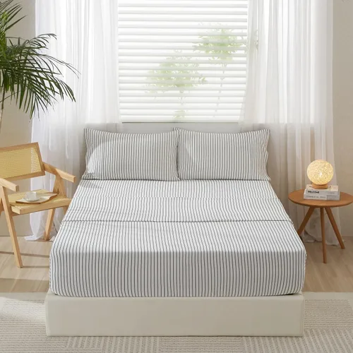 Miniatura 7 de LIFETOWN Sábana de 100 % algodón de punto jersey, bolsillo extra profundo, 1 sábana bajera ajustable con 2 fundas de almohada, sin arrugas