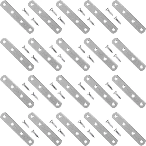 Miniatura 8 de Paquete de 8 soportes rectos negros de acero inoxidable de 4 pulgadas, placas planas de reparación de alta resistencia, soportes de unión
