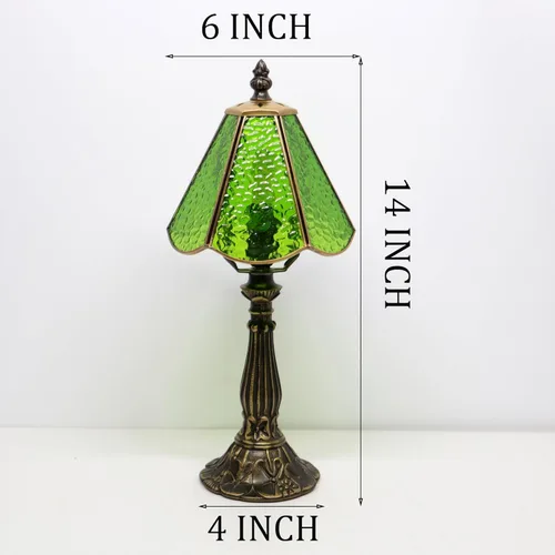 Miniatura 2 de Small Tiffany Table Lamp Grass Green Rippled Stained Glass Desk Lamps 6X6X14 Inch Bronze Resin Base Antique Mini Accent Light