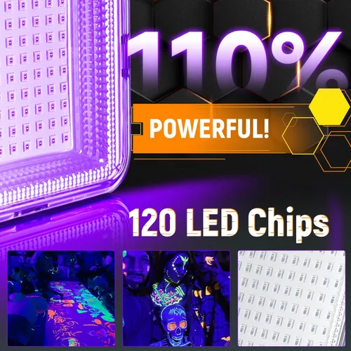 Miniatura 2 de Luz LED negra recargable de 5000 mAh, 120 LED UV, IP65 impermeable y magnética, luz ultravioleta de larga duración para fiesta de neón brillante