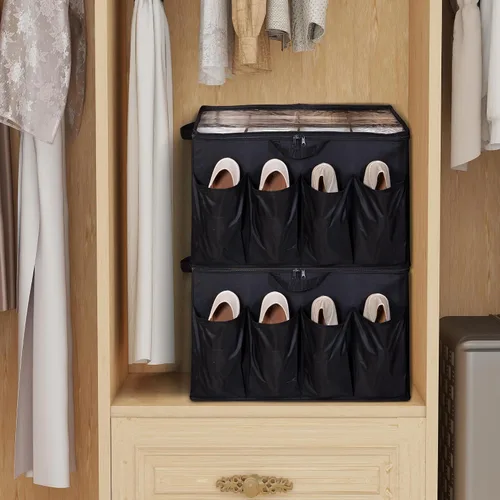 Miniatura 8 de Organizador de zapatos para armario, solución de almacenamiento de zapatos con cubierta transparente y separadores ajustables, caja de zapatos