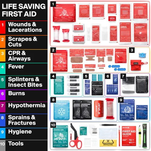 Miniatura 4 de SurviveX Kit Grande de Primeros Auxilios para Automóvil, Viajes y Hogar – Kit de Emergencia para Senderismo, Camping, Mochilerismo y al Aire Libre