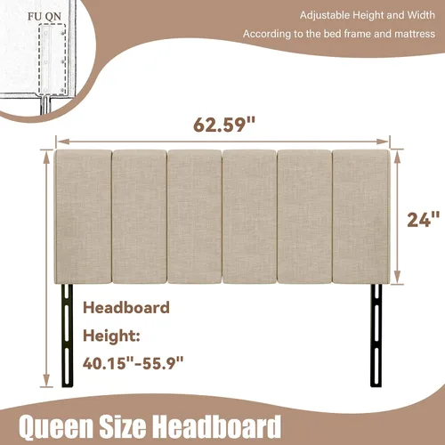Miniatura 2 de Yongchuang Cabecero tapizado tamaño queen de lino para cama tamaño queen, altura ajustable, panel moderno color Avena