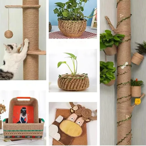 Miniatura 5 de Cuerda de yute de 0.157 in, cuerda trenzada de yute natural de 328 pies, cuerda de yute marrón resistente y gruesa para manualidades, jardinería