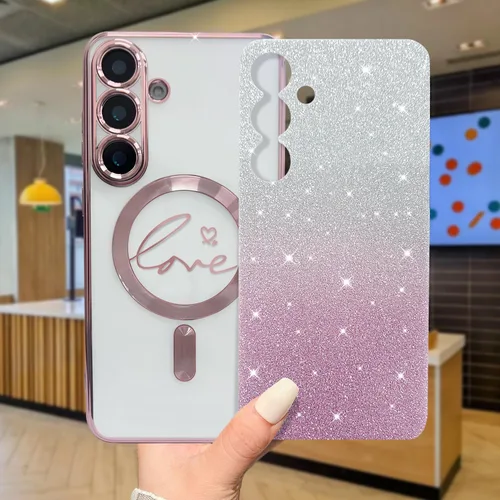 Miniatura 228 de ZONRW - Funda para Samsung Galaxy S22 Ultra magnética, para mujeres y niñas, cubierta trasera suave, lujosa, con corazón de amor, bling, degradado
