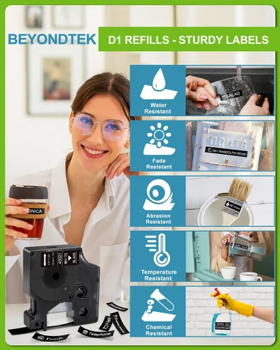 Miniatura 3 de Cinta de etiquetas compatible con Dymo 160 45021, cinta blanca sobre negra, LabelManager 160, 280, 260P, 420P, 120P, 150, 1/2 pulgada x 23 pies