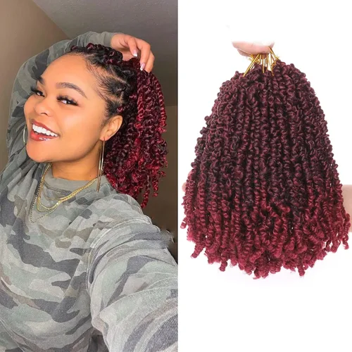 Miniatura 32 de Leeven Cabello de Ganchillo para Mujeres 16 Pulgadas Cabello de Passion Twist Pre-Retorcido 8 Paquetes Ombre Marrón Pre-Enrollado Bomb Crochet #T30