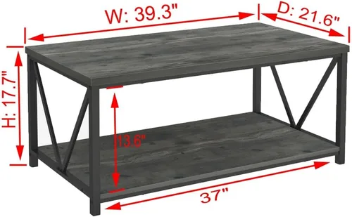 Miniatura 2 de EXCEFUR Mesa auxiliar, mesa central de madera rústica y metal para sala de estar, 39.3 pulgadas, color gris