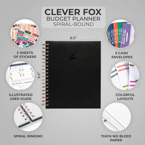 Miniatura 2 de Clever Fox Planificador de presupuesto: libro de finanzas en espiral, diario financiero mensual, organizador de presupuestos y cuaderno de Negro