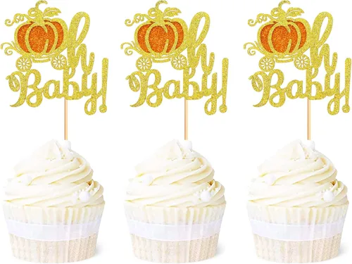 Miniatura 9 de Ercadio Paquete de 24 adornos de calabaza para cupcakes con purpurina de cosecha de otoño, calabaza, cupcakes, decoraciones para calabaza, tema
