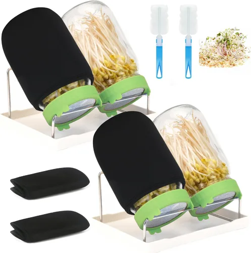 Miniatura 17 de [Tamaño grande] Kit de germinación de 68 onzas, 2 kits de tarros de germinación, tarros de boca ancha con tapa de brote de pantalla de acero