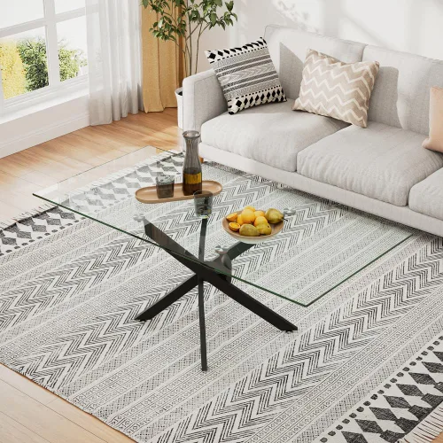 Miniatura 3 de Mesa de centro de vidrio templado con patas de metal, mesa rectangular moderna para sala de estar en casa, oficina, sala de estar