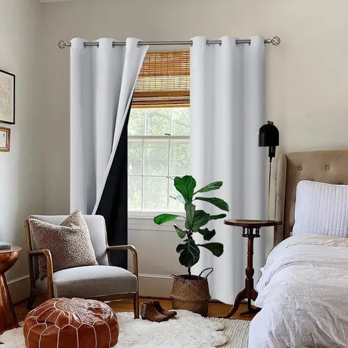 Miniatura 2 de BGment - Cortinas con aislamiento térmico para habitación, 100 % opacas, con forro negro, cortina de doble capa con ojales, reduce el ruido