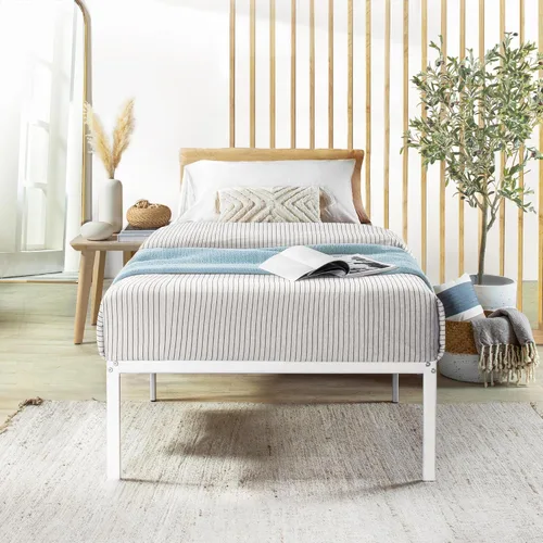 Miniatura 13 de Base de cama metálica de 18 pulgadas Best Price Mattress, con listones de acero de alta resistencia, color blanco, tamaño King