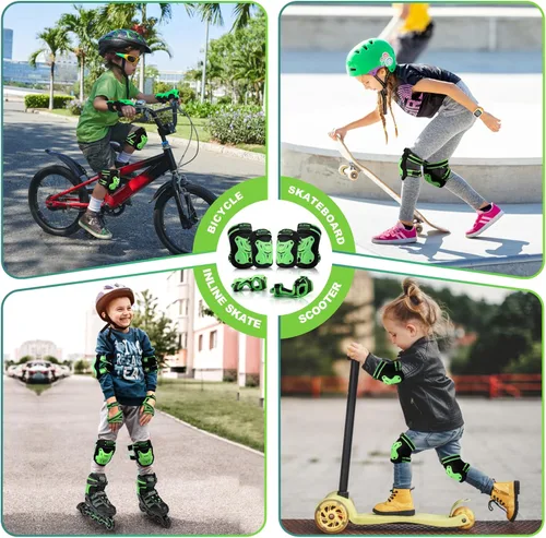Miniatura 5 de 2PM SPORTS Rodilleras para niños, muñequeras y coderas con bolsa de cordón, juego de equipo de protección para niñas y niños, patinaje sobre ruedas