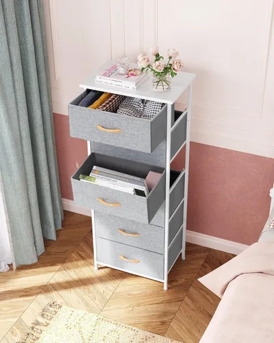 Miniatura 5 de Crestlive Products Torre de Almacenamiento Dresser Alta - Marco de Acero Resistente, Superficie de Madera, Contenedores de Tela de Fácil Extracción