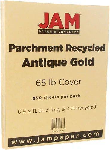 Miniatura 9 de JAM PAPER Pergamino - Cartulina de 65 libras, cobertura de 8.5 x 11 pulgadas, 6.21 oz/m², reciclada, oro antiguo, 50 hojas/paquete